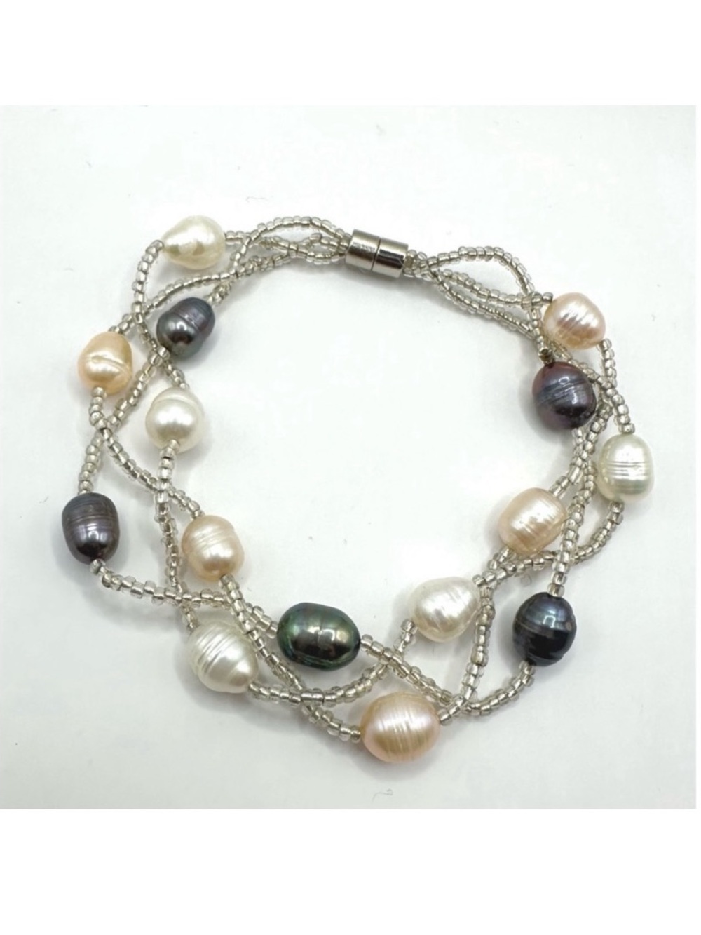 Multi-strand freshwater pearl bracelet, featuring a magnetic clasp